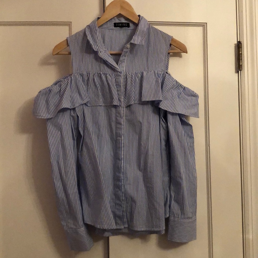 Long Sleeve Blue and White Striped Top